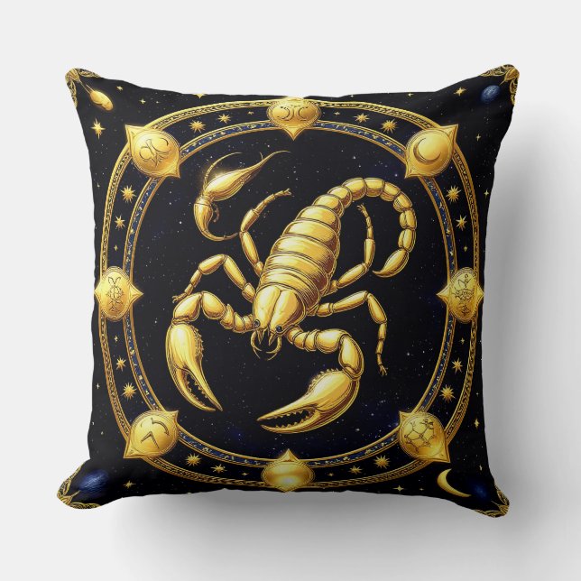 Golden Scorpion Zodiac Design med Ornamens Kudde (Framsida)
