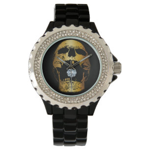 Golden Screaming Skull Diamond Guld Skull Armbandsur