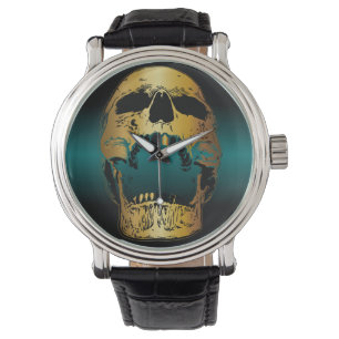Golden Screaming Skull Metallic Guld Skull Armbandsur