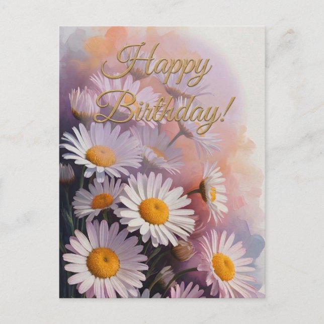 Golden Script Birthday Daisy Bouquet Vykort (Framsida)