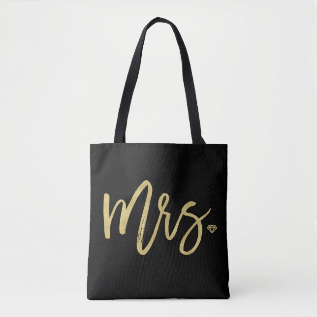 Golden Script Brudens sida Bröllop Tote Bag Tygkasse (Framsida)