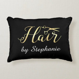 Golden Script Scissors Hairstylist Hair Salon Prydnadskudde