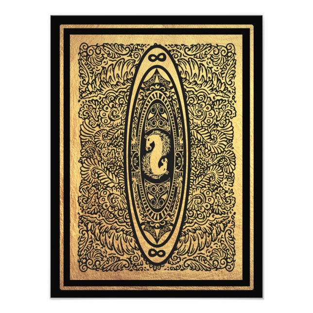 Golden Seahorse Mandala - Ornate Infinity Design Fototryck (Framsidan)