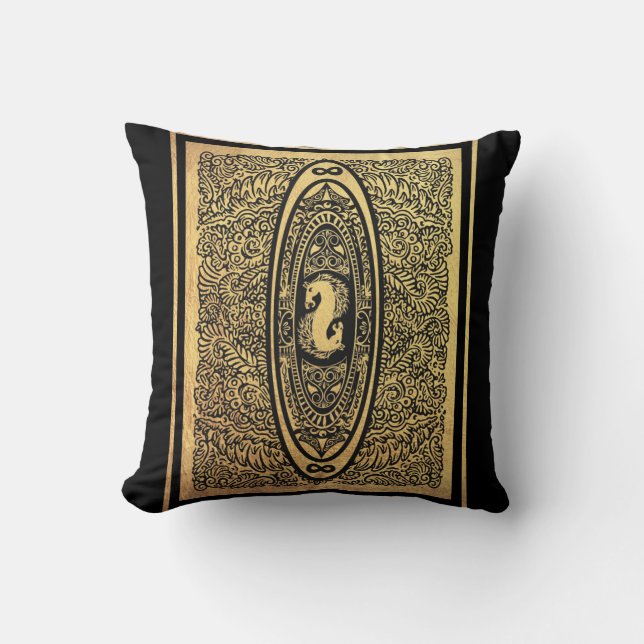 Golden Seahorse Mandala - Ornate Infinity Design Kudde (Framsida)