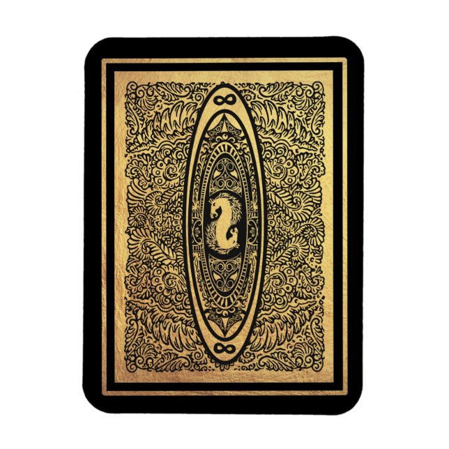 Golden Seahorse Mandala - Ornate Infinity Design Magnet (Vertikal)