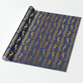 Golden Seahorse Ocean Algae Blue Navy Vip Yacht Presentpapper