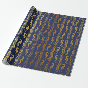 Golden Seahorse Ocean Algae Blue Navy Vip Yacht Presentpapper