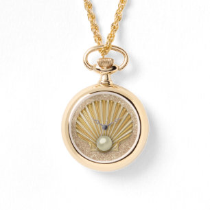 Golden Seashell och Pearl Guld Faux Glitter Armbandsur