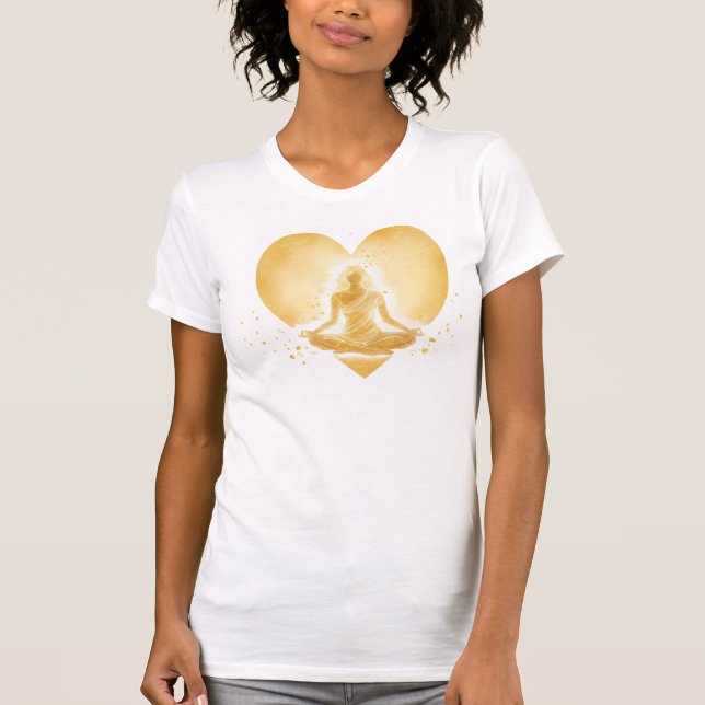 Golden Self-Love Aura — Meditative Heart Glow T Shirt (Framsida)