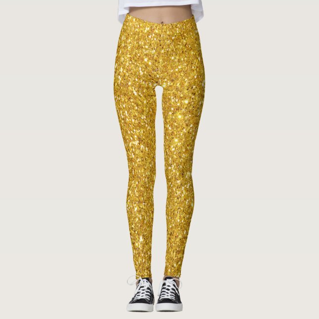 Golden Sequins Effect Womens Leggings (Framsida)