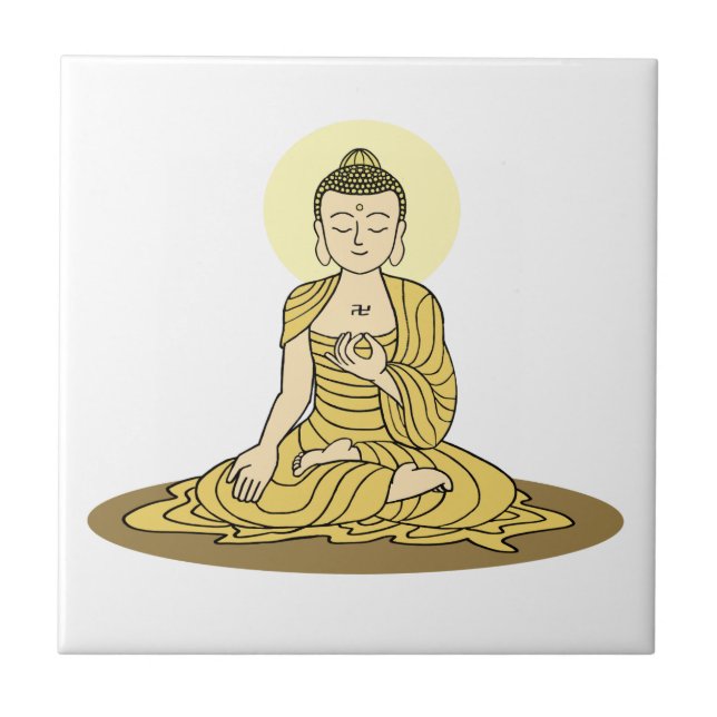 Golden Serenity Buddha keramisk panel Kakelplatta (Framsidan)