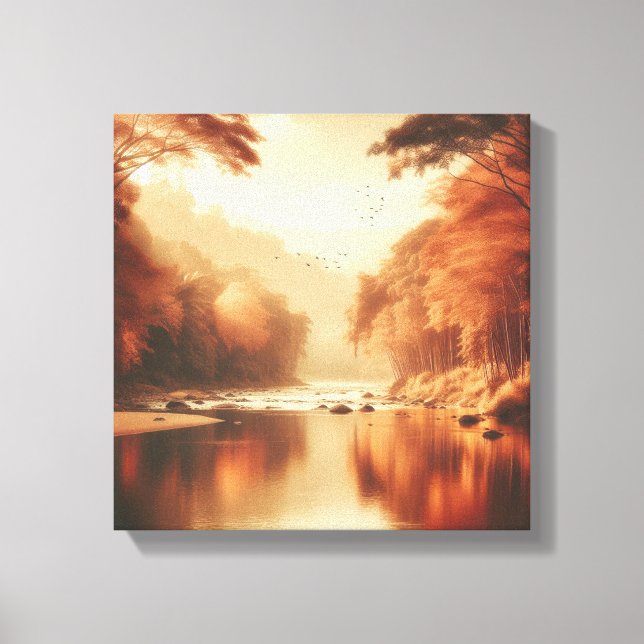 Golden Serenity Flodscen – Vintage Canvas Konst (Framsida)