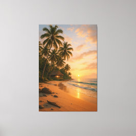 Golden Serenity - Tropical Beach Sunset Canvastryck