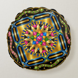 Golden Serpent Mandala – Metallic GeomRunde Kissen Rund Kudde