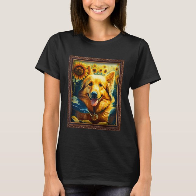 Golden Shepherd Painting Sunflower Flower Mom Wome T Shirt (Framsida)