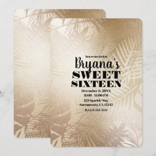 Golden Shine Botanisk Tropisk Palm Sweet 16 Inbjudningar