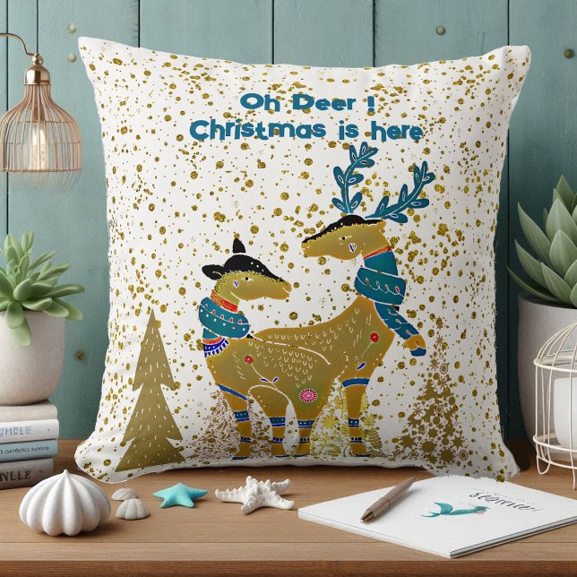 Golden Shine Julgranar Reindeer lite Baby Kudde (Golden Shine Christmas Trees Reindeer Couple Baby Throw Pillow)