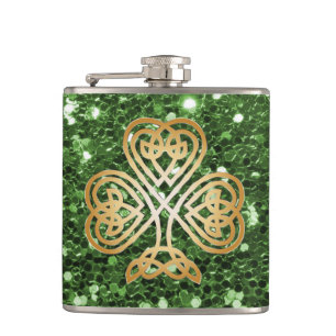 Golden Shining Celtic Shamrock Grönt Faux Glitter Fickplunta
