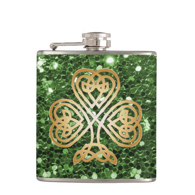 Golden Shining Celtic Shamrock Grönt Faux Glitter Fickplunta (Framsidan)