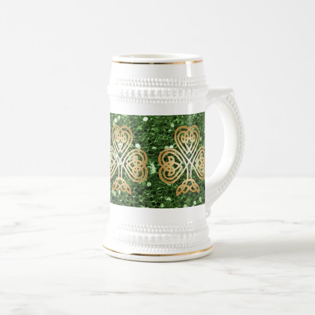 Golden Shining Celtic Shamrock Grönt Faux Glitter Sejdel (Framsida höger)