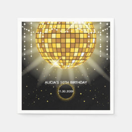Golden Shiny Disco Boll Black Birthday Pappersservett