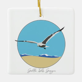 Golden Shores, Georgia Sea Gull over Beach Julgransprydnad Keramik