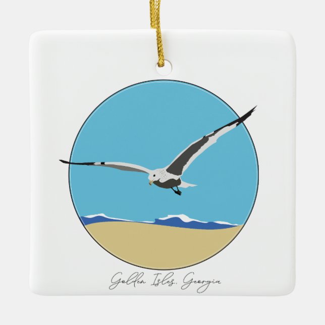 Golden Shores, Georgia Sea Gull over Beach Julgransprydnad Keramik (Framsida)