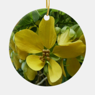 Golden Shower Träd Tropical Gult Blommigt Julgransprydnad Keramik
