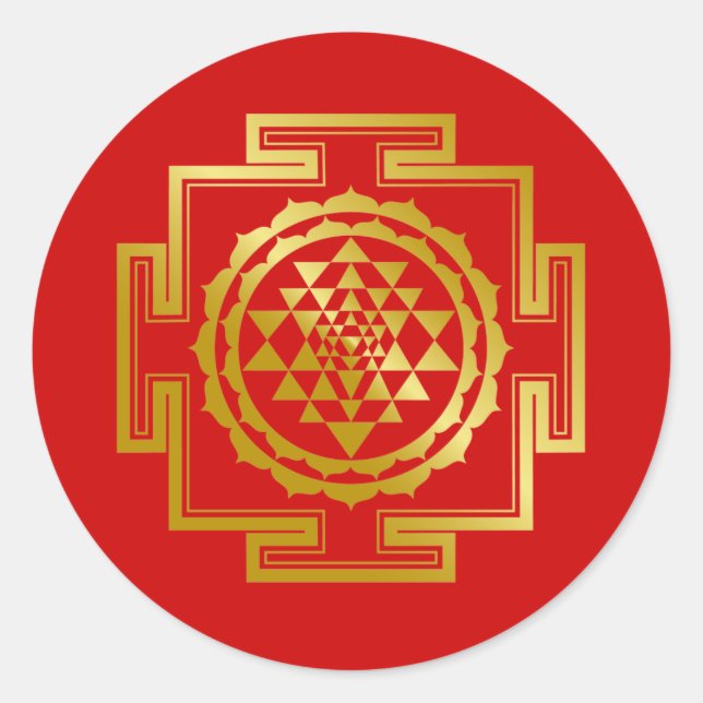 Golden Shree Yantra Runt Klistermärke (Framsida)