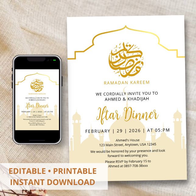 Golden Silhouette Mosque Ramadan Iftar Invitation Inbjudningar (Skapare uppladdad)