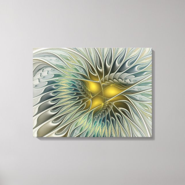 Golden Silver Flower Fantasy abstrakt Fractal Art Canvastryck (Framsida)