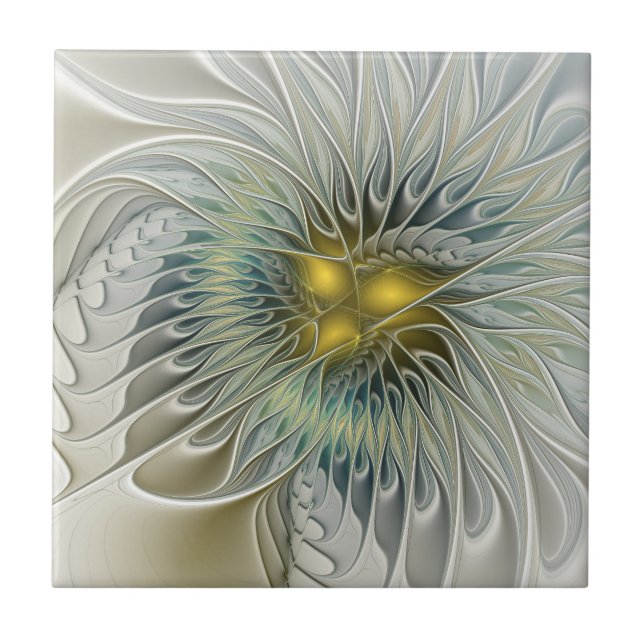Golden Silver Flower Fantasy Abstrakt Fractal Art Kakelplatta (Framsidan)