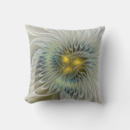 Golden Silver Flower Fantasy abstrakt Fractal Art Kudde