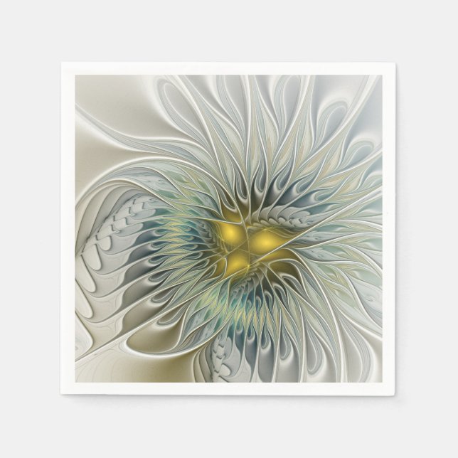 Golden Silver Flower Fantasy abstrakt Fractal Art Pappersservett (Framsidan)