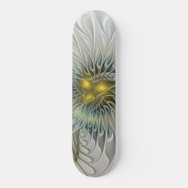 Golden Silver Flower Fantasy abstrakt Fractal Art Skateboard Bräda 20 Cm (Framsida)