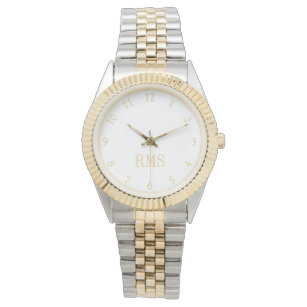 Golden Silver Two-Tone Monogrammed Bracelet Watch Armbandsur