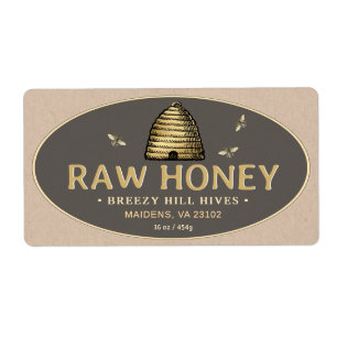 Golden Skep Honeybees Raw honey Label Kraft Brown Fraktsedel