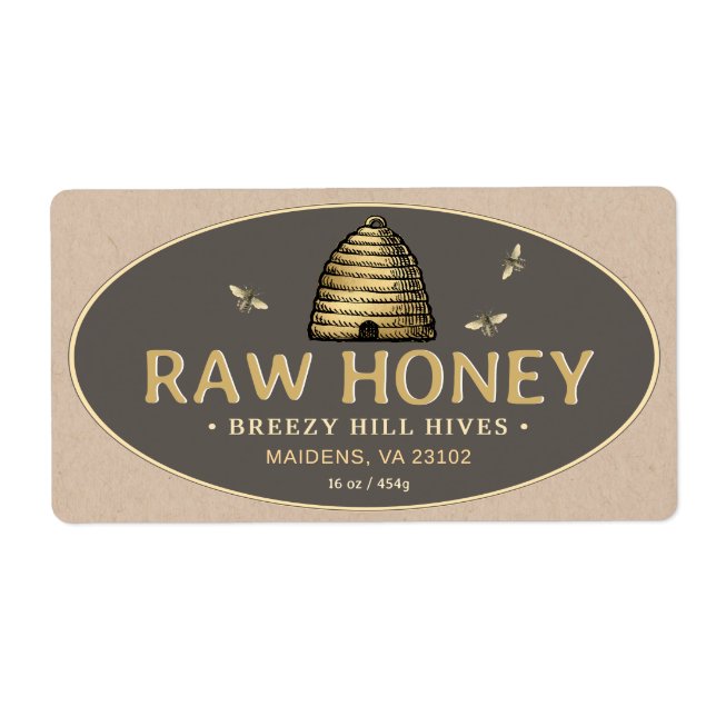 Golden Skep Honeybees Raw honey Label Kraft Brown Fraktsedel (Framsidan)
