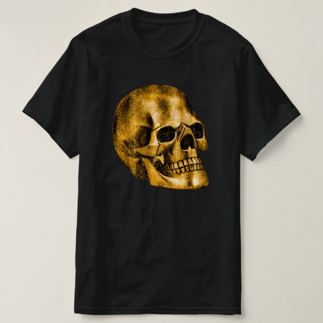 Golden Skull Coola Luxury Black Gothic Halloween T Shirt (Design framsida)