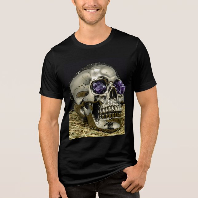 Golden Skull med Ametyst Ögon T Shirt (Framsida)
