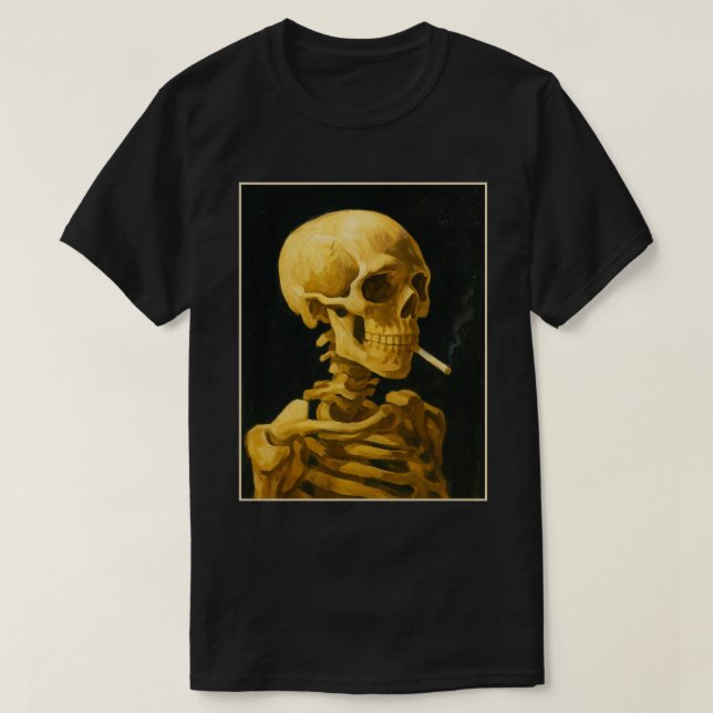 Golden Skull-rökning - Unik van Gogh Inspired T Shirt (Design framsida)