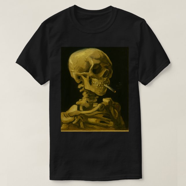 Golden Skull-rökning - Unik van Gogh Inspired T Shirt (Design framsida)