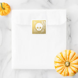 Golden Skull Sticker - Faux Gold Foil Fyrkantigt Klistermärke