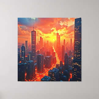 Golden Skyline: Radiant City Sunset Art Canvastryck