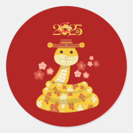 Golden Snake with Flowers Sticker | Nyår för månda Runt Klistermärke