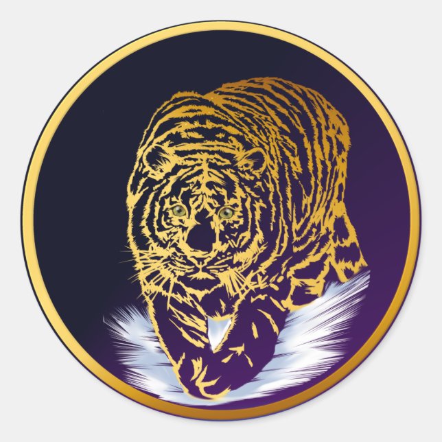 Golden Snö Tiger Sticker Runt Klistermärke (Framsida)