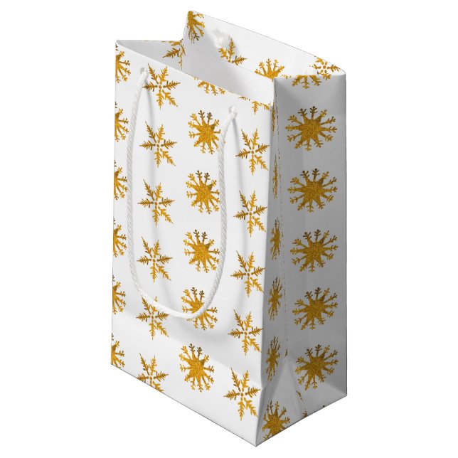 Golden snöflingor Anpassningsbar Gift Bag - Liten, (Framsidan Vinklad)
