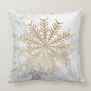Golden Snöflingor Grått Silver White Marble Kudde