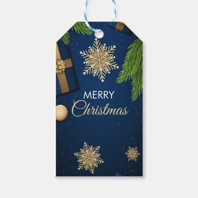 Golden Snöflingor-julkort, God jul Presentetikett (Framsidan)