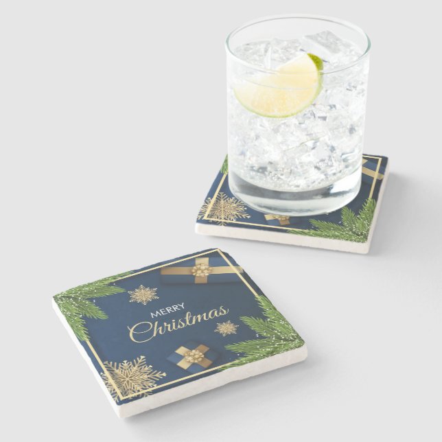 Golden Snöflingor-julkort, God jul Stenunderlägg (Sidan)